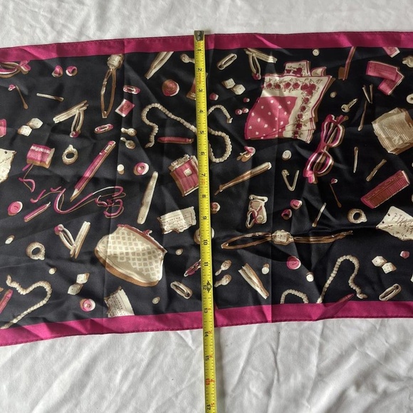 Talbots Black Pink Elegant Multicolor Print Silk Decorative Pattern Rectangle Sc - Picture 3 of 6